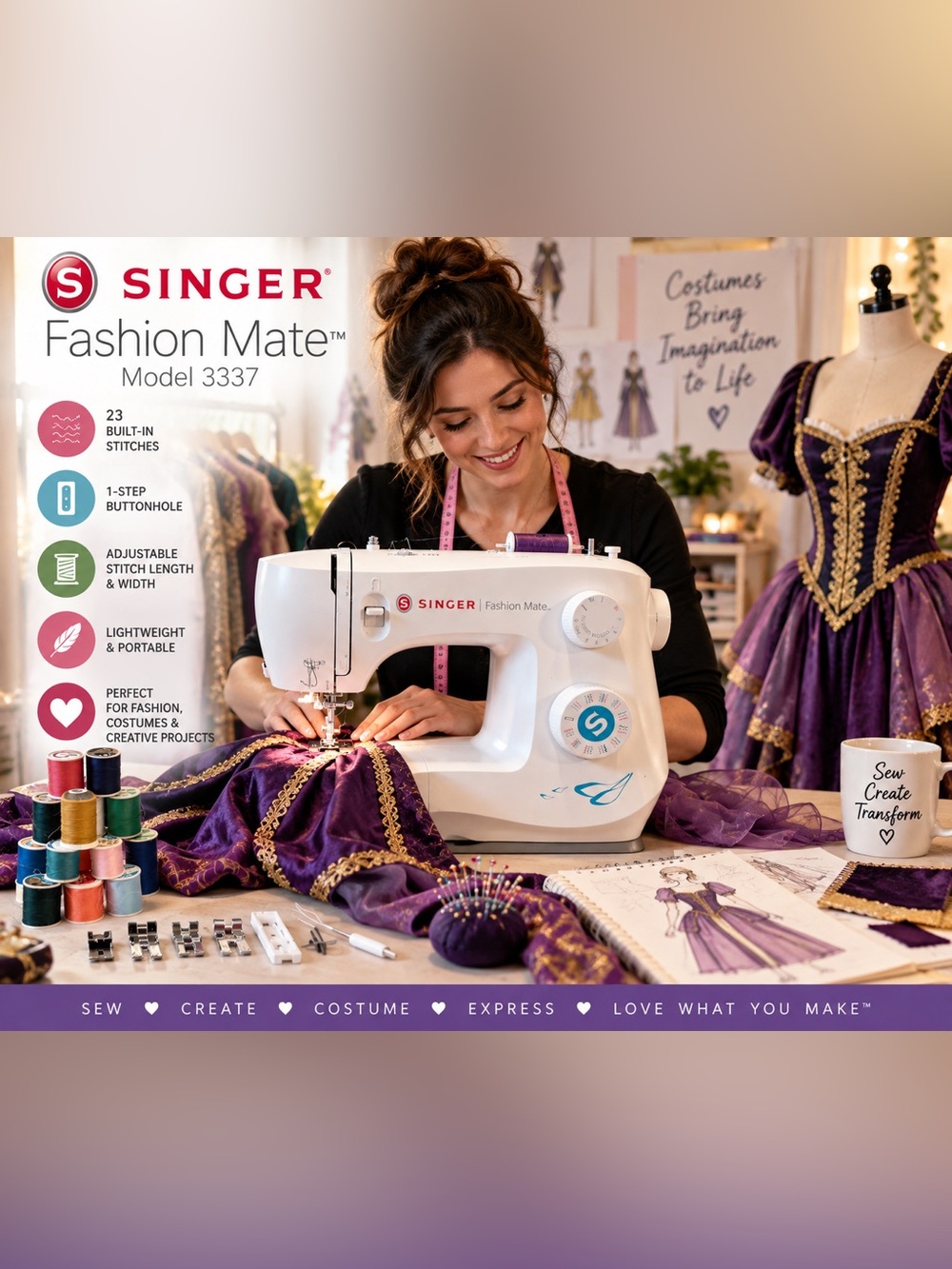 Singer-Fashion Mate Women's White Sewing Machine